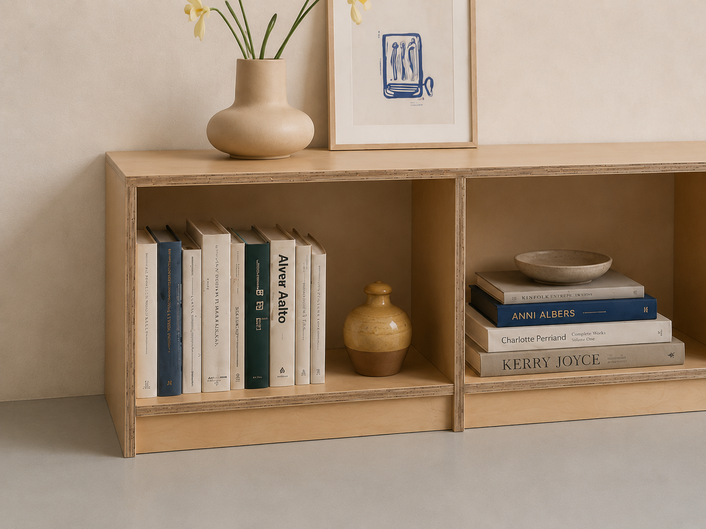 

Made-to-measure plywood cabinet in a room
